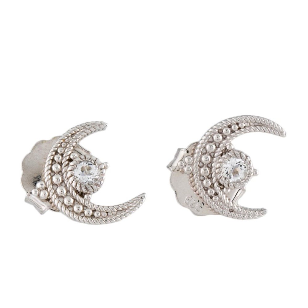 JUDITH RIPKA STERLING SILVER 925 TOPAZ CRESCENT MOON STUD EARRINGS